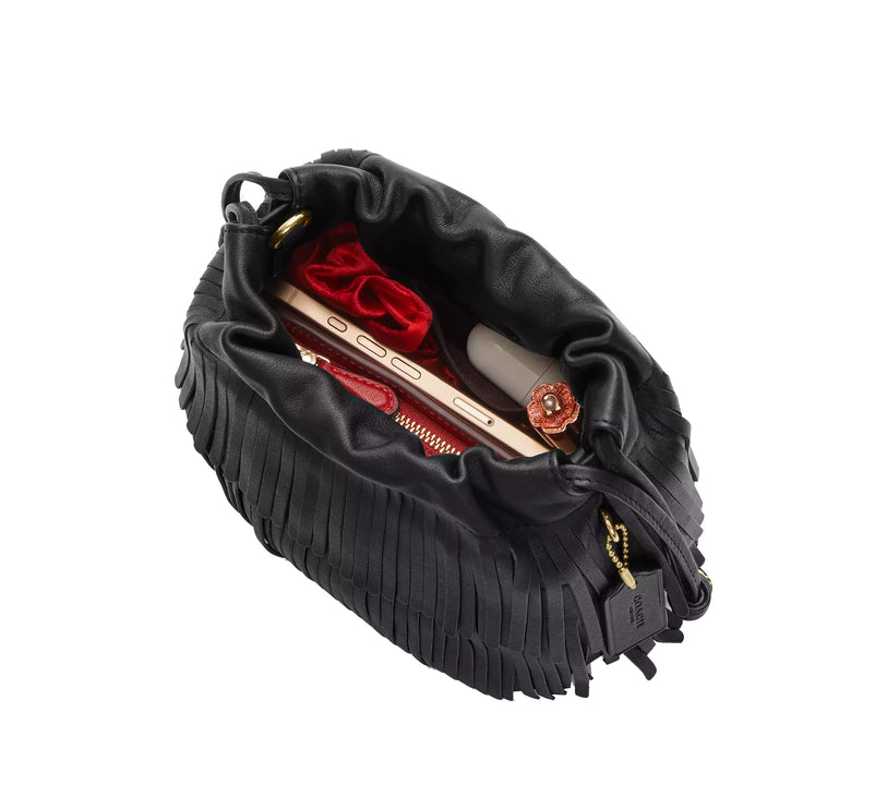 Coach Women's Faye Mini Drawstring Bag With Fringe Gold/Black