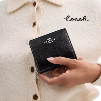 Coach Women's Snap Wallet Crinkle Leather/Silver/Black