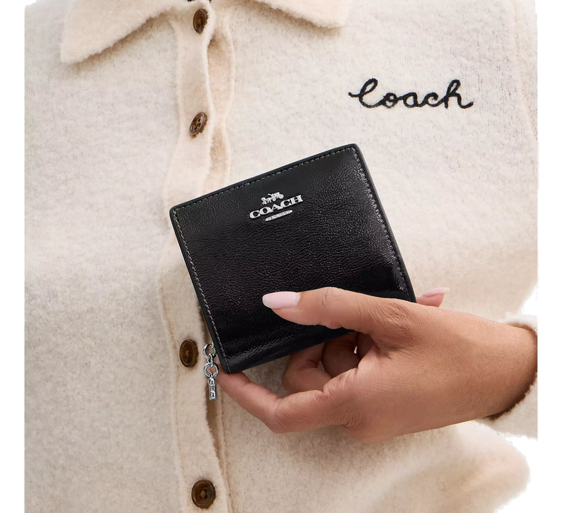 Coach Women's Snap Wallet Crinkle Leather/Silver/Black
