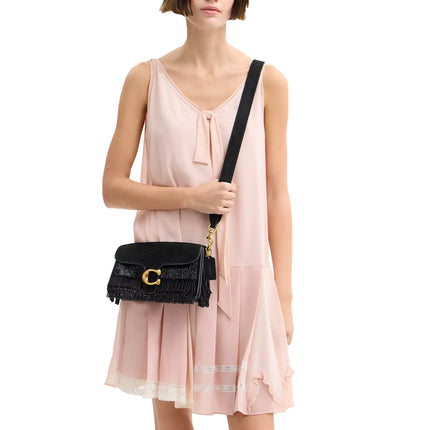 Coach Women's Tabby Shoulder Bag 26 With Crystal Beaded Fringe Brass/Black