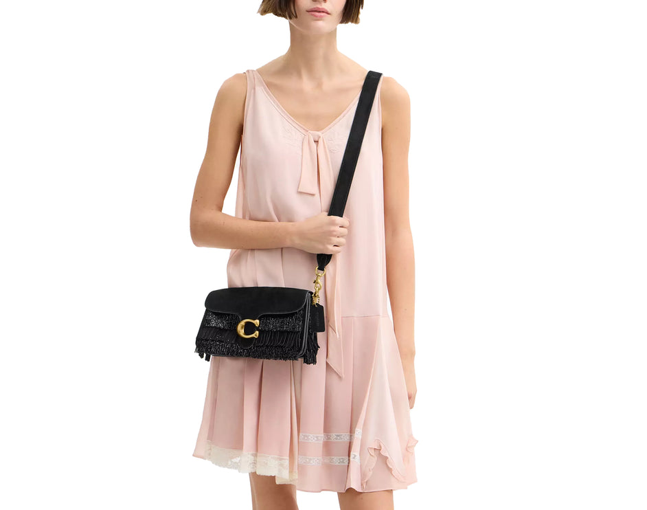 Coach Women's Tabby Shoulder Bag 26 With Crystal Beaded Fringe Brass/Black