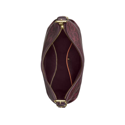 Coach Women's Laurel Shoulder Bag With Buckles In Signature Canvas Gold/Black Currant