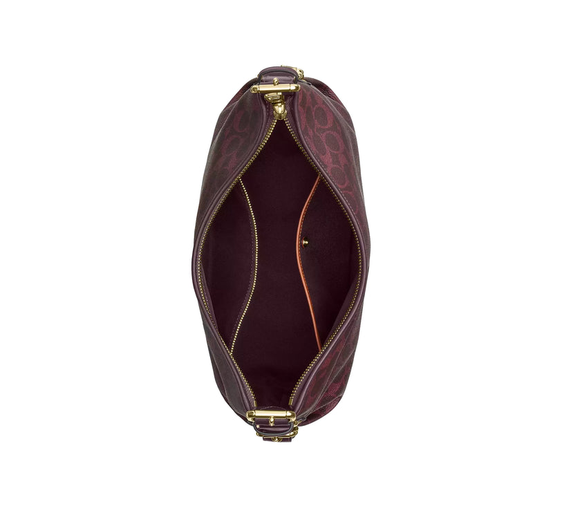 Coach Women's Laurel Shoulder Bag With Buckles In Signature Canvas Gold/Black Currant