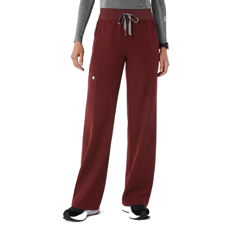 FIGS Women's High Waisted Isabel Wide Leg Scrub Pants Burgundy