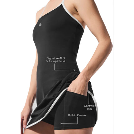 alo Women's Softsculpt Halter Tennis Dress Black/White