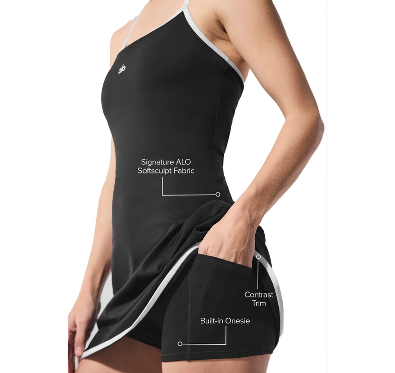 alo Women's Softsculpt Halter Tennis Dress Black/White