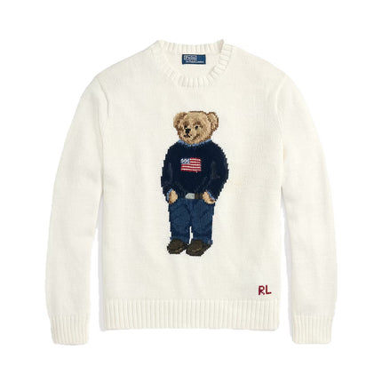 Polo Ralph Lauren Men's Polo Bear Cotton-Linen Sweater Deckwash White