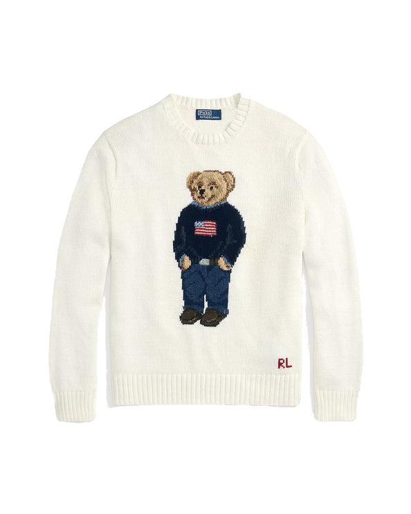 Polo Ralph Lauren Men's Polo Bear Cotton-Linen Sweater Deckwash White