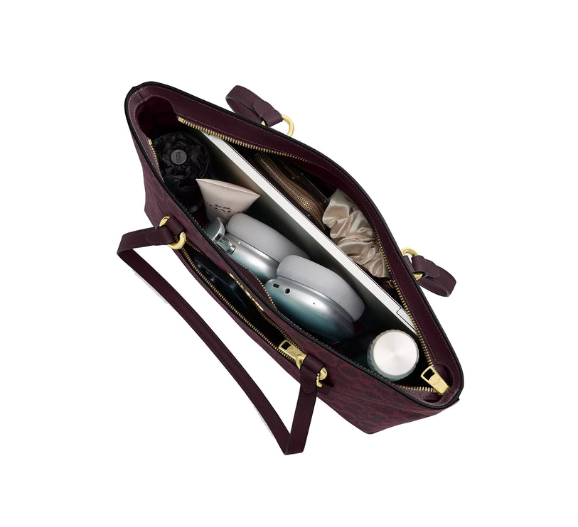Coach Women's Station Tote Bag In Signature Canvas Gold/Black Currant