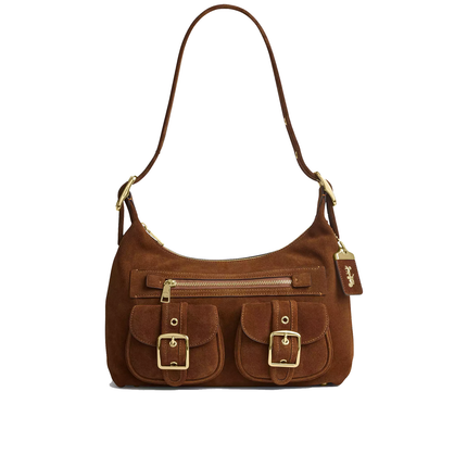 Coach Women's Allison Zip Top Shoulder Bag Suede/Gold/Warm Brown