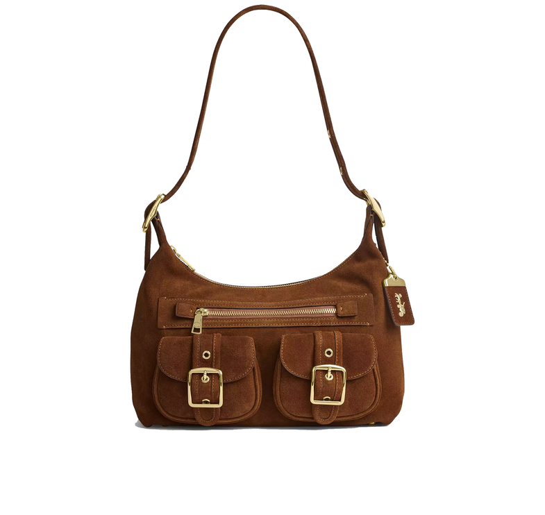 Coach Women's Allison Zip Top Shoulder Bag Suede/Gold/Warm Brown