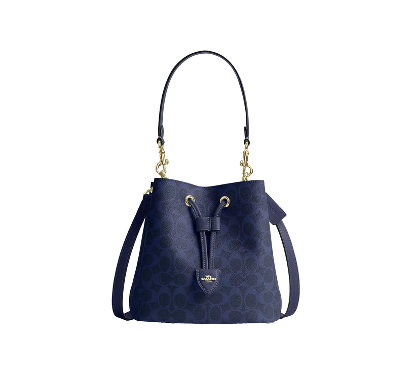 Coach Women's Rowan Bucket Bag In Signature Canvas Gold/Navy