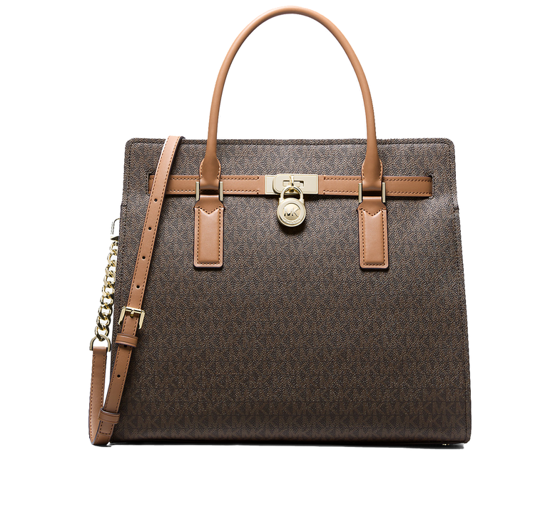 Michael Kors Women's Hamilton Moderne Large Signature Logo Satchel Bag Brown/Acorn/Gold
