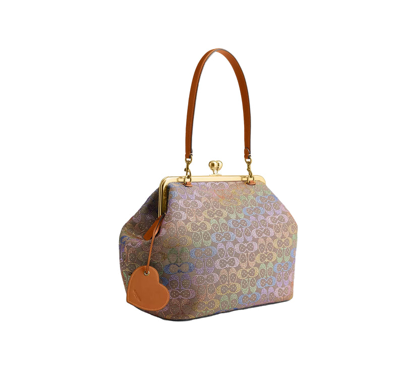 Coach Women's Large Kisslock Frame Bag In Crystal Signature Jacquard Brass/Rainbow Multi
