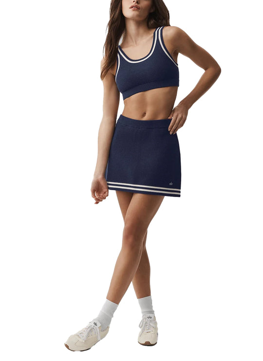 alo Women's Tennis Club Sweater Knit Bra Navy/Ivory