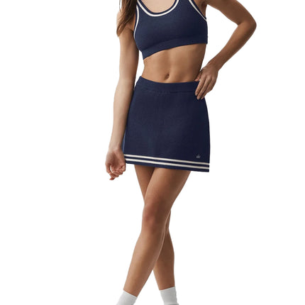 alo Women's Tennis Club Sweater Knit Skirt Navy/Ivory