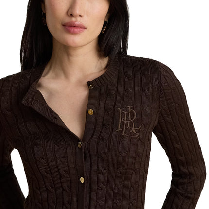 Polo Ralph Lauren Women's Cable-Knit Cotton-Blend Cardigan Circuit Brown