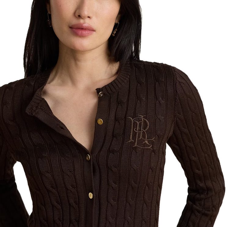 Polo Ralph Lauren Women's Cable-Knit Cotton-Blend Cardigan Circuit Brown