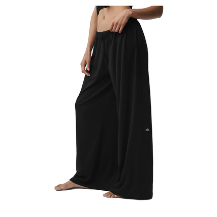 alo Women's Alosoft Mid-Rise Finesse Wide Leg Sweatpant Black