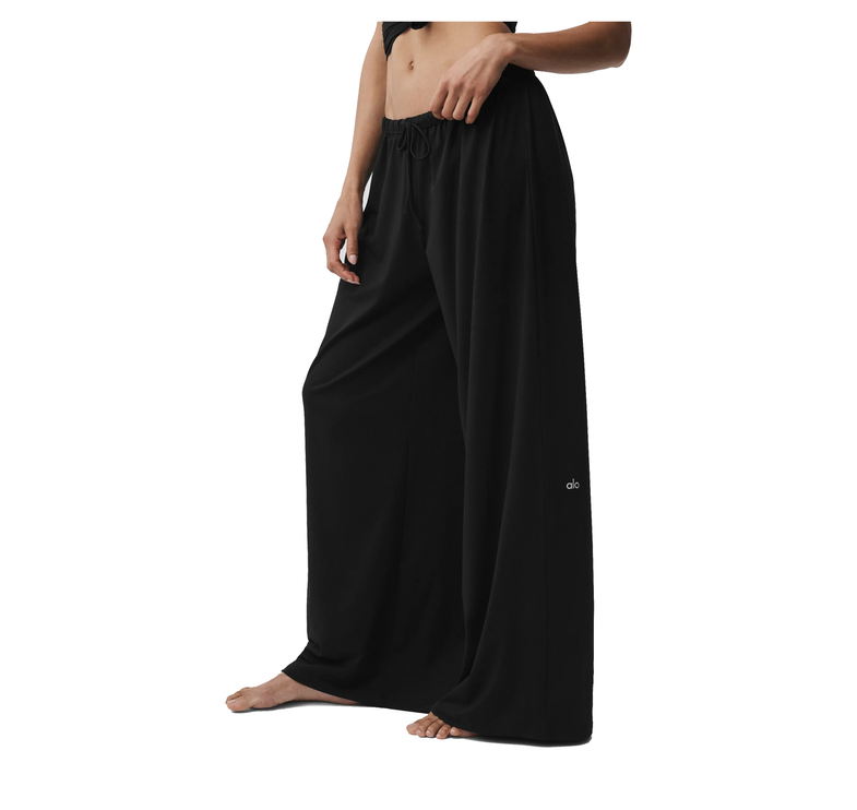 alo Women's Alosoft Mid-Rise Finesse Wide Leg Sweatpant Black