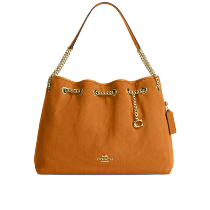 Coach Women's Evelyn Shoulder Bag With Quilting And Charm Suede/Gold/Marigold