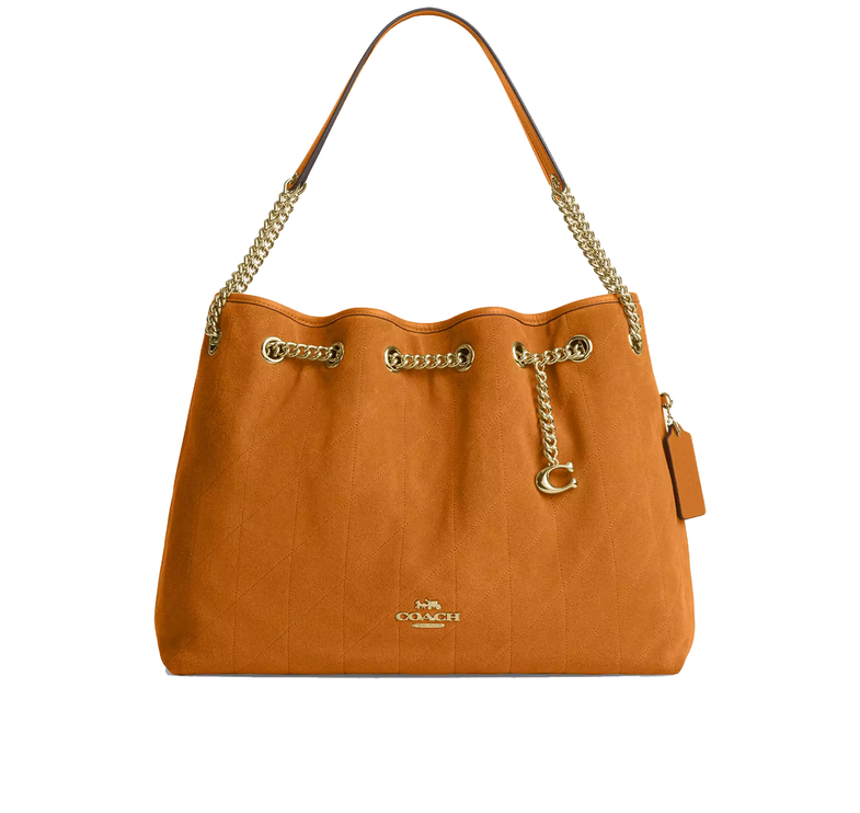 Coach Women's Evelyn Shoulder Bag With Quilting And Charm Suede/Gold/Marigold