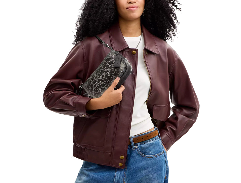 Coach Women's Plaza Bag In Regenerative Cotton Denim With Loved Crystal Signature Silver/Black
