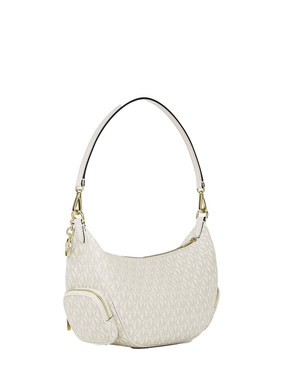 Michael Kors Women's Merritt Medium Signature Logo Convertible Shoulder Bag Light Cream Multi/Gold
