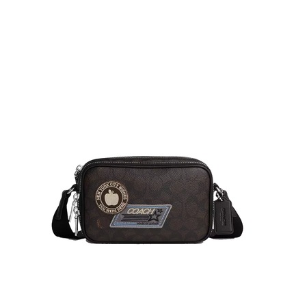 Coach Unisex Colton Crossbody Bag 19 In Signature Canvas With Patches Silver/Walnut/Black