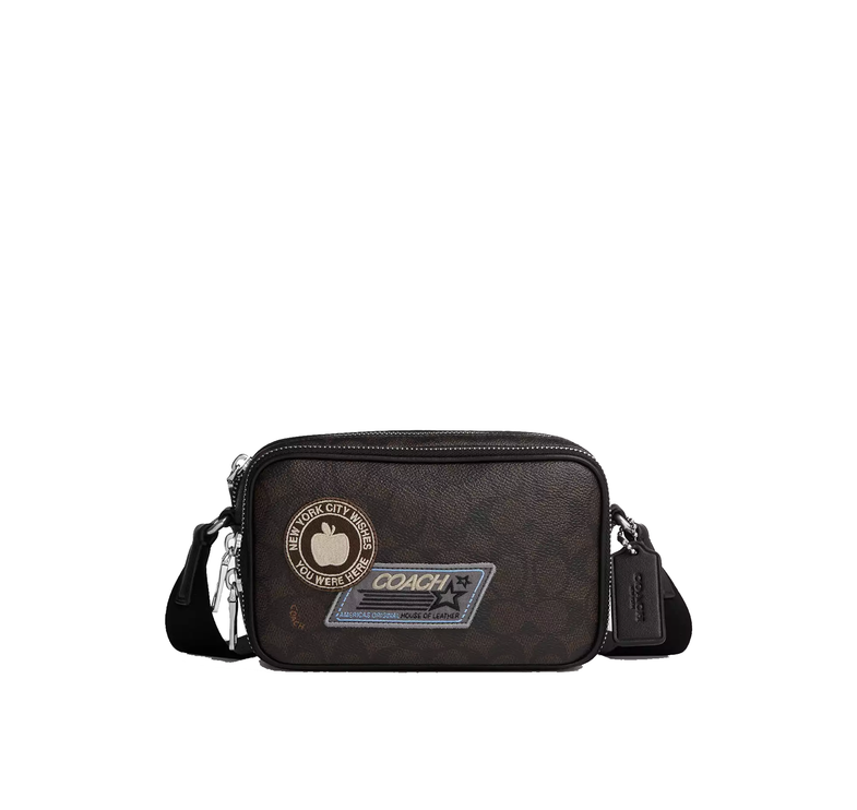 Coach Unisex Colton Crossbody Bag 19 In Signature Canvas With Patches Silver/Walnut/Black
