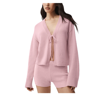 alo Women's Wool Cashmere New Class Tie Cardigan Vintage Pink