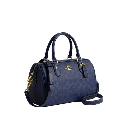 Coach Women's Rowan Satchel Bag In Signature Canvas Gold/Navy