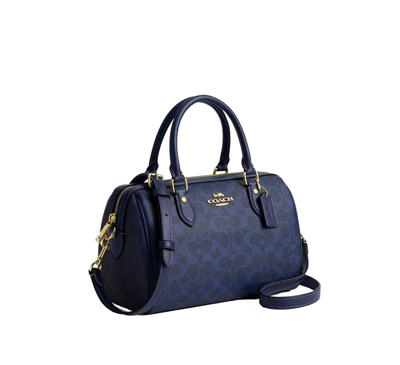 Coach Women's Rowan Satchel Bag In Signature Canvas Gold/Navy