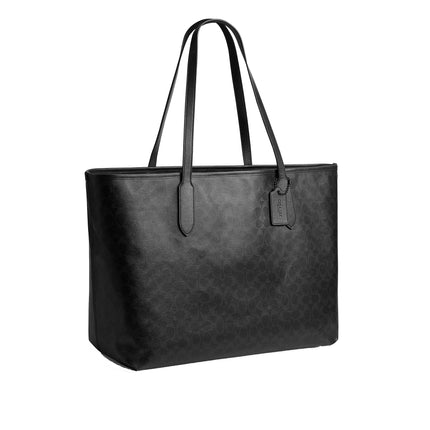 Coach Women's City Tote Bag 47 In Signature Cotton Matte Black/Black