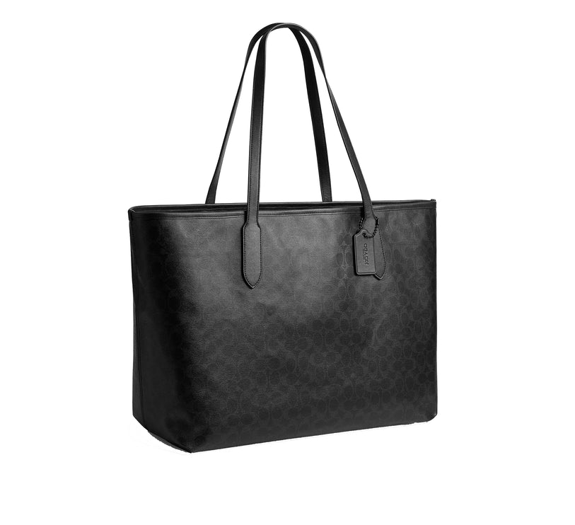 Coach Women's City Tote Bag 47 In Signature Cotton Matte Black/Black