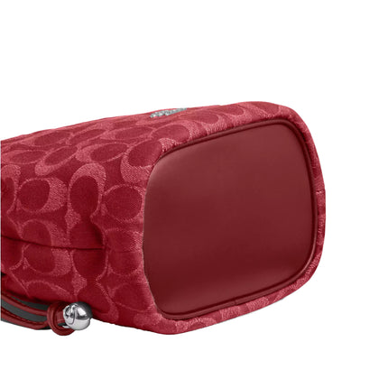 Coach Women's Faye Mini Drawstring Bag In Signature Denim Silver/True Red