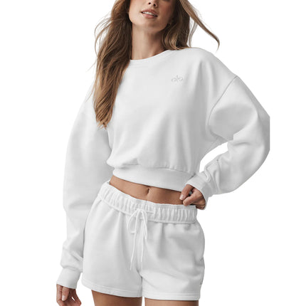 alo Women's Cropped Accolade Crewneck White