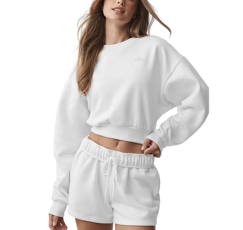 alo Women's Cropped Accolade Crewneck White