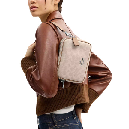 Coach Women's Mini Carey Crossbody Bag In Signature Canvas Silver/Sand/Taupe