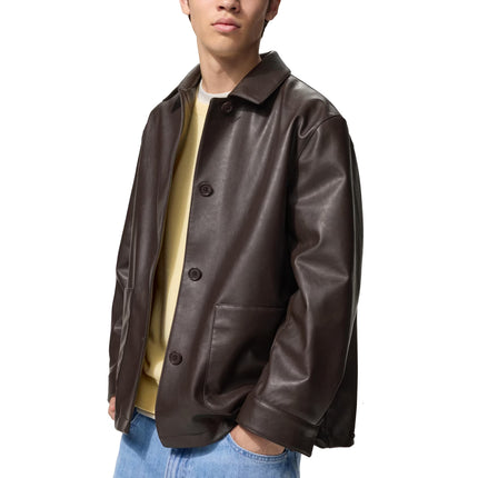 Uniqlo Unisex Coated Relaxed Shirt Jacket 39 Dark Brown