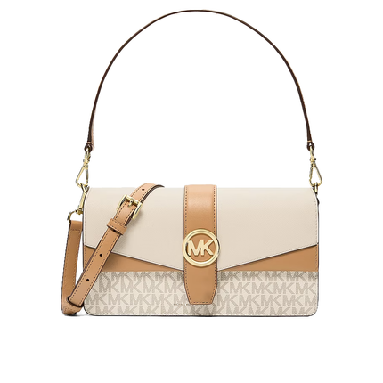 Michael Kors Women's Greenwich Medium Signature Logo Convertible Crossbody Bag Light Cream Multi