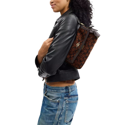 Coach Women's Etta Small Flap Shoulder Bag In Signature Chenille Gold/Truffle