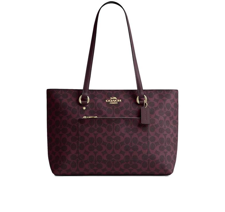 Coach Women's Station Tote Bag In Signature Canvas Gold/Black Currant