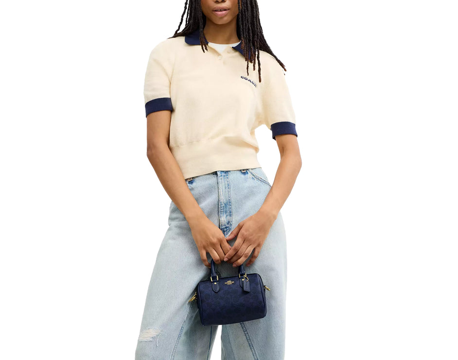 Coach Women's Mini Rowan Crossbody Bag In Signature Canvas Gold/Navy