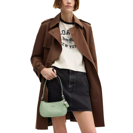 Coach Women's Teri Mini Crossbody Bag In Signature Leather With Heart Charm Silver/Green