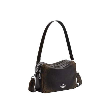 Coach Women's Carey Crossbody Bag In Loved Leather Silver/Black Brown