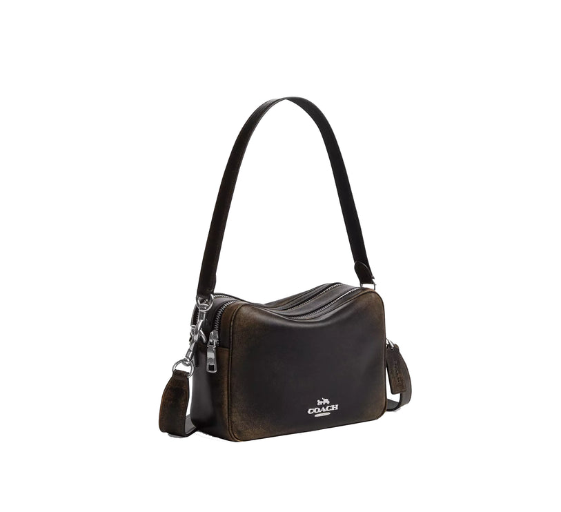 Coach Women's Carey Crossbody Bag In Loved Leather Silver/Black Brown