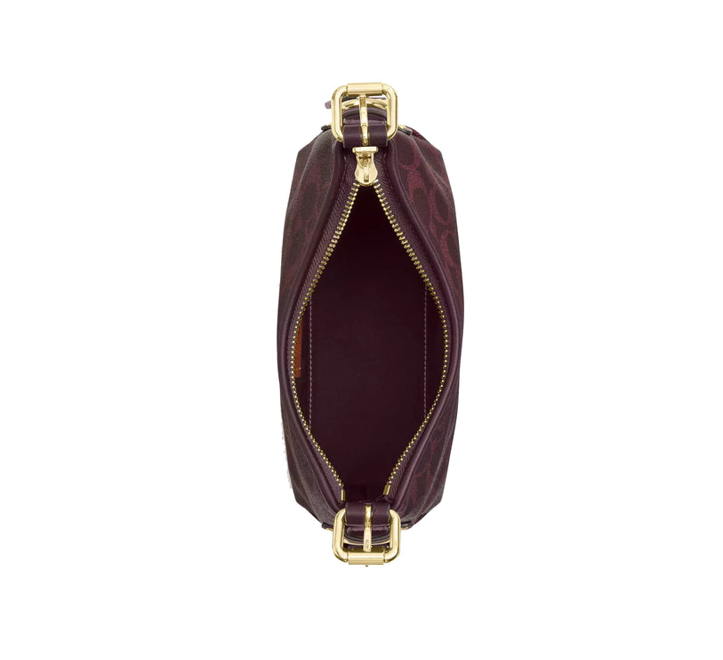 Coach Women's Laurel Shoulder Bag 22 With Buckles In Signature Canvas Gold/Black Currant