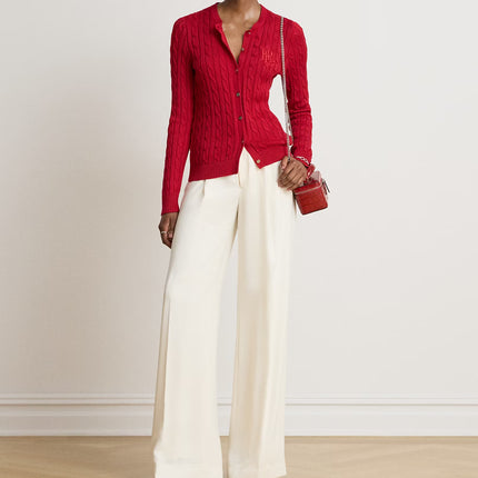 Polo Ralph Lauren Women's Cable-Knit Cotton-Blend Cardigan Ralph Red