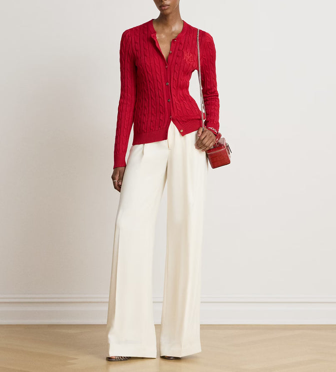 Polo Ralph Lauren Women's Cable-Knit Cotton-Blend Cardigan Ralph Red